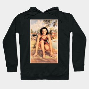 Weekend Fun Pool Swimming Retro Chinese Woman Pin Up Art Hoodie